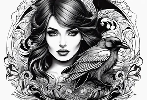 Beautiful women start turns in black raven tattoo idea