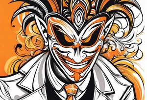 Laughing Male masquerade mask with orange and black smoke tattoo idea
