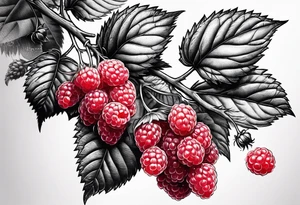 a long raspberry branch that is hanging upside down with small raspberries on it tattoo idea