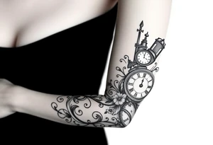 alice in womderland the chestire cat mad hatter and clock tattoo idea