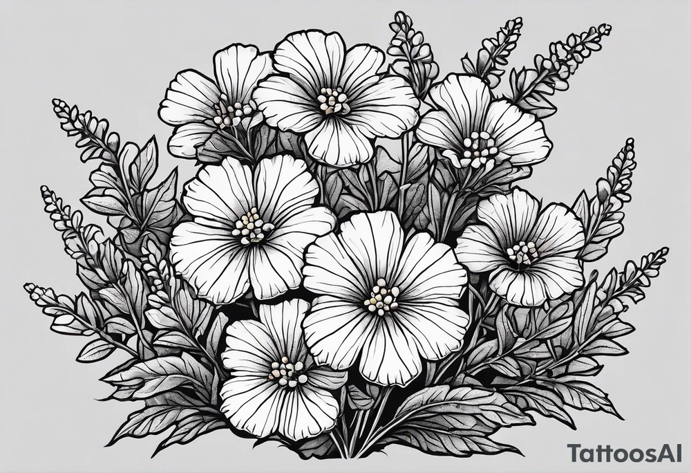 Generate a picture of Vervain (Verbena) flowers with small leaves around them. tattoo idea
