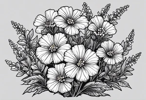 Generate a picture of Vervain (Verbena) flowers with small leaves around them. tattoo idea