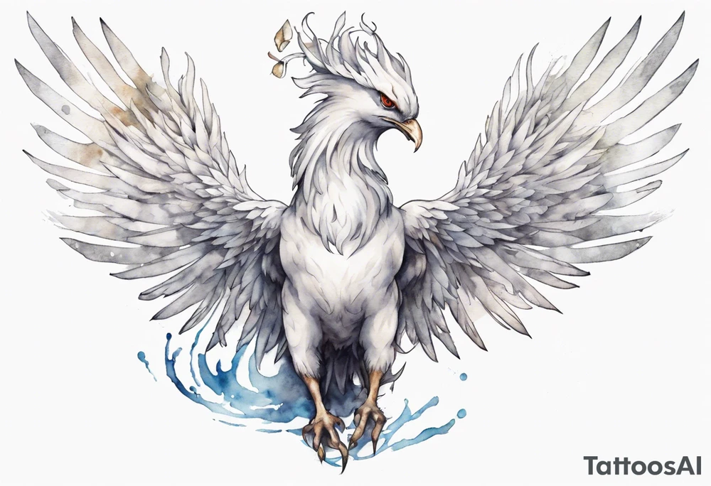 a white phoenix wearing iron crown on its head tattoo idea