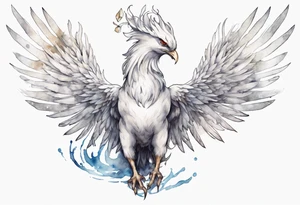 a white phoenix wearing iron crown on its head tattoo idea