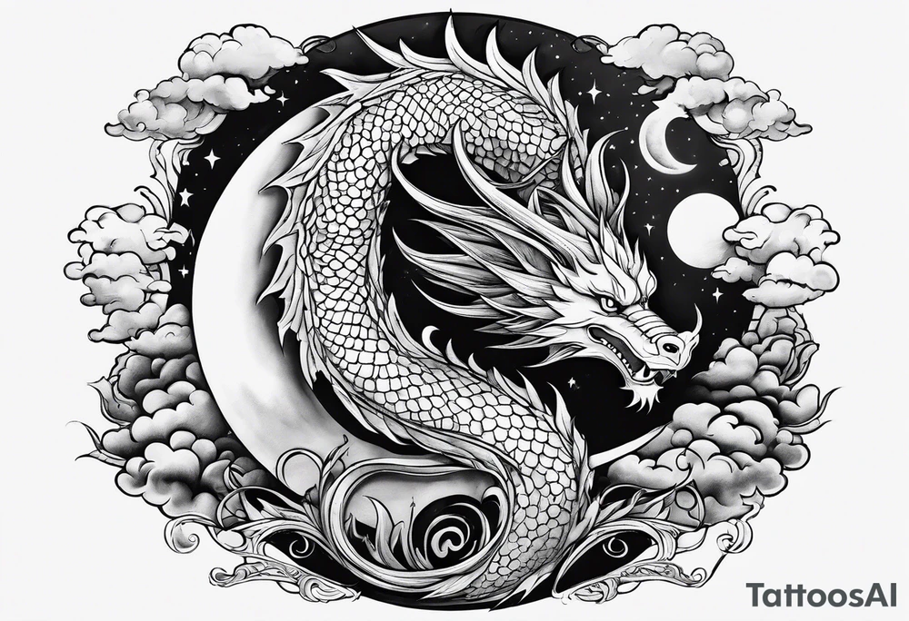 A fillet with a dragon with cloud and the moon tattoo idea A fillet with a dragon with cloud and the moon tattoo idea