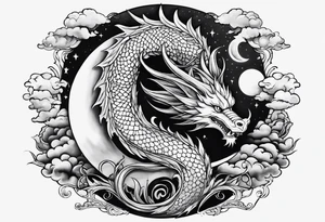 A fillet with a dragon with cloud and the moon tattoo idea