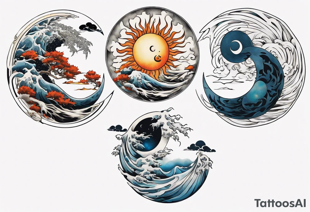 sun and moon in yin yang symbol tattoo idea