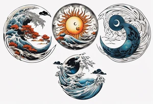 sun and moon in yin yang symbol tattoo idea