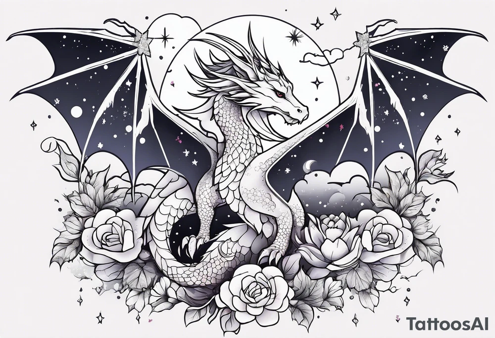 Constellation, wing , snow , cross , dragon female japan kawaii , flower tattoo idea
