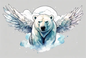 a polar bear with wings surrounded by clouds in the sky tattoo idea