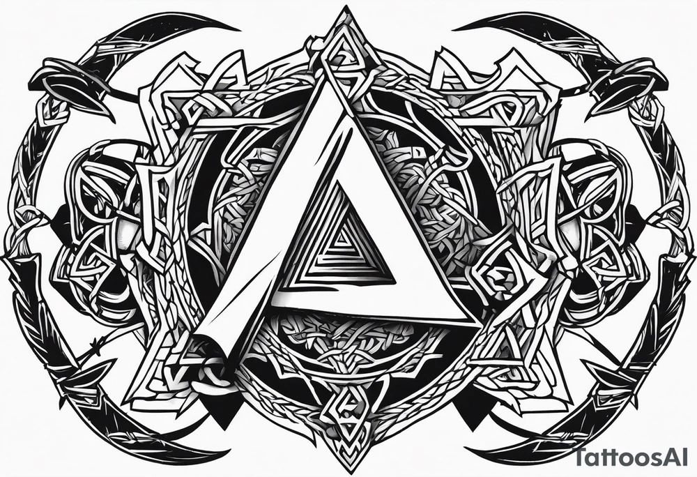 Valhalla sword shield dragon axe Valknut barbed wire
steps tattoo idea Valhalla sword shield dragon axe Valknut barbed wire
steps tattoo idea