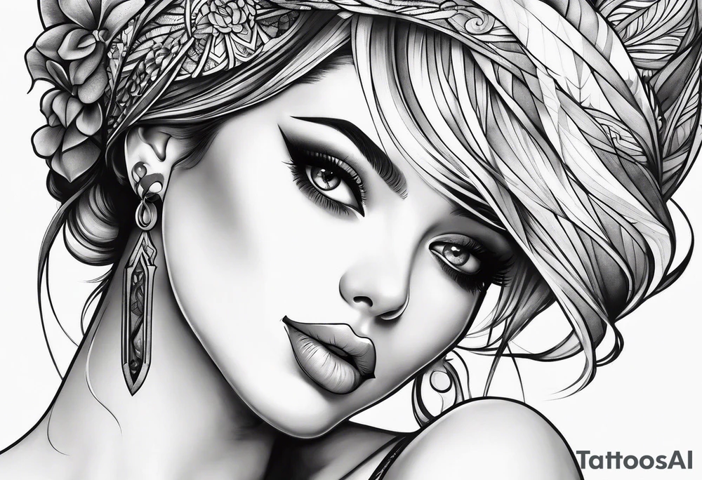 Thin lines of a women side faces tattoo idea