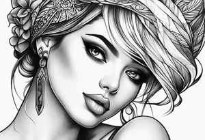 Thin lines of a women side faces tattoo idea