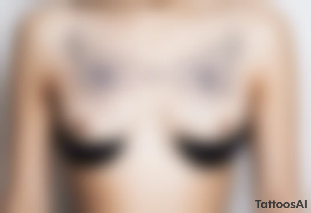 fine line with stars, floral, dots. Sternum tattoo tattoo idea