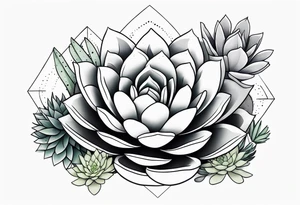 fine line. one big succulent in the middle. Two smaller succulents on each side. Dots and floral
. Sternum tattoo grey scale shading tattoo idea