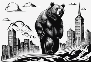 Serious bear coming up behind a city tattoo idea