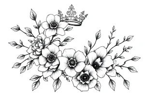 detailed beautiful gothic boho flowerson vine with gorgeous crown ornamental tattoo idea