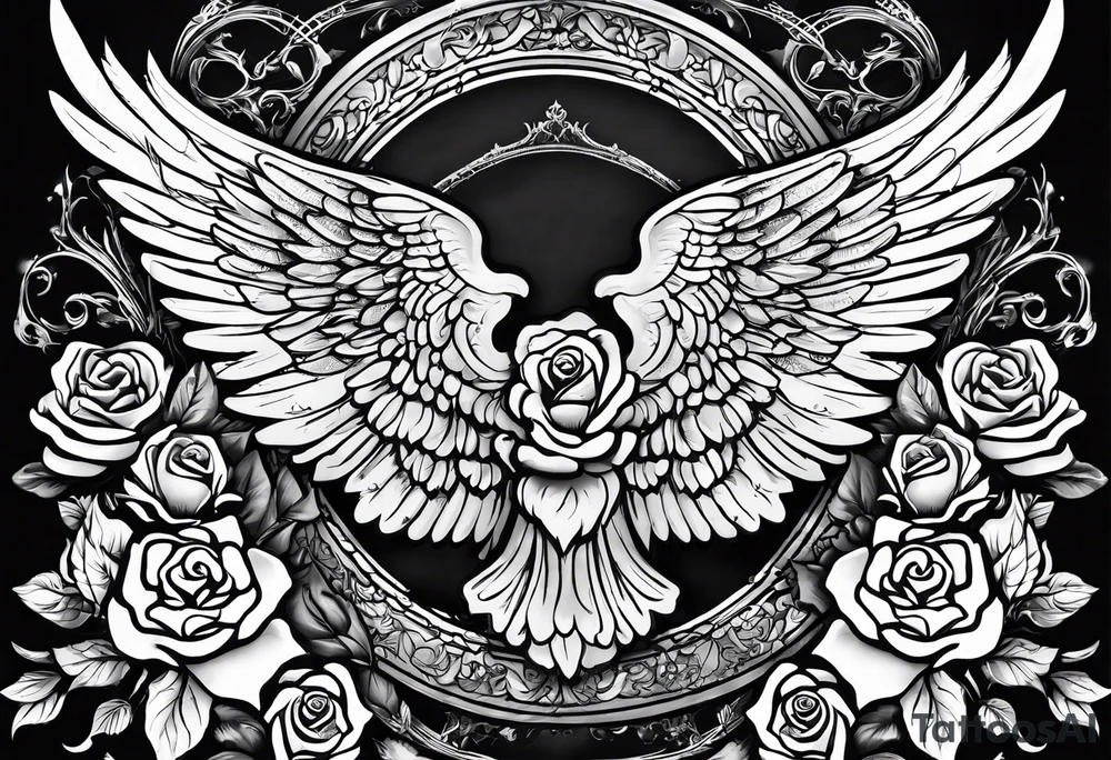 Angel wing with I’ll miss your fever, roses, heaven gates, 120770 tattoo idea