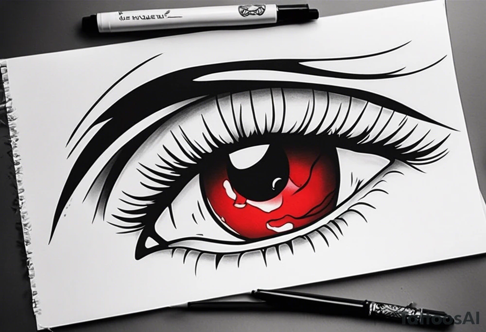 Bleeding one red eye tear sleeve tattoo design tattoo idea