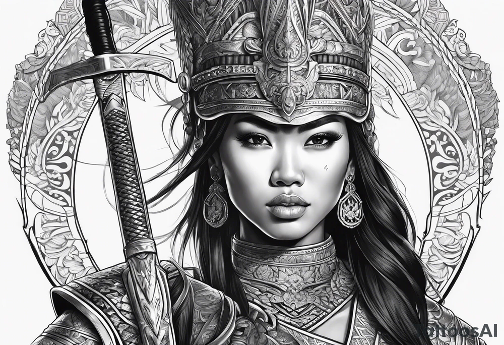 Strong Filipino female warrior pretty face Balisong alibaba ready for battle tattoo idea