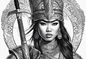 Strong Filipino female warrior pretty face Balisong alibaba ready for battle tattoo idea