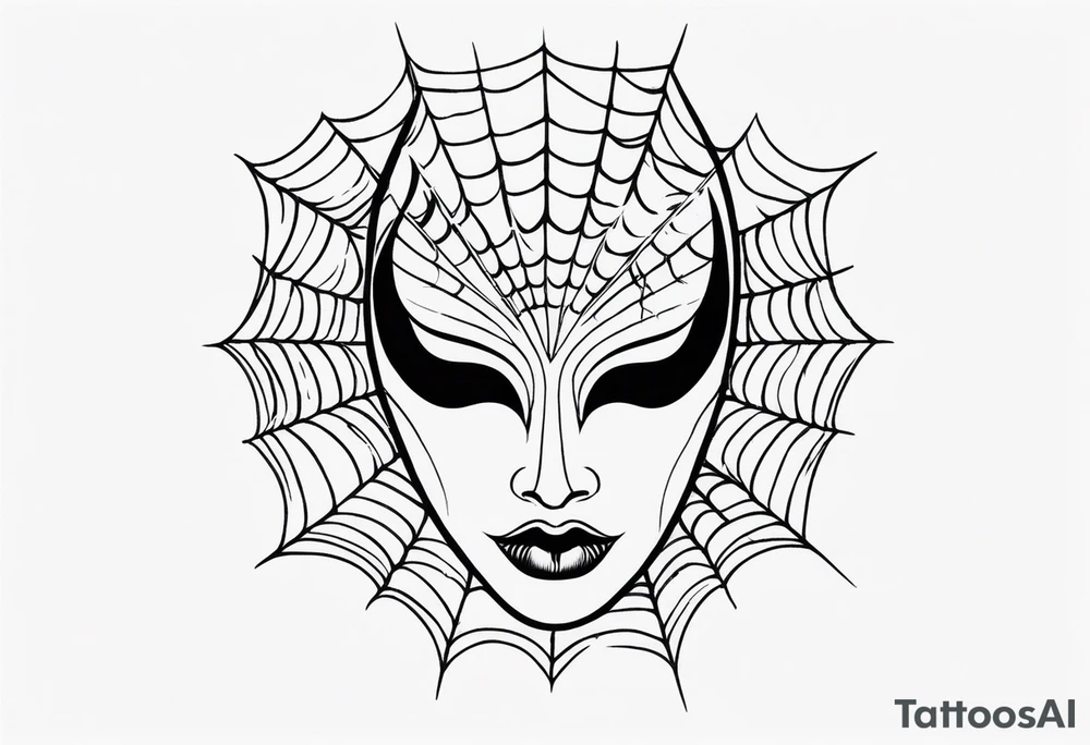 Crying masquerade face with spider webs tattoo idea