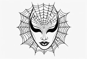 Crying masquerade face with spider webs tattoo idea
