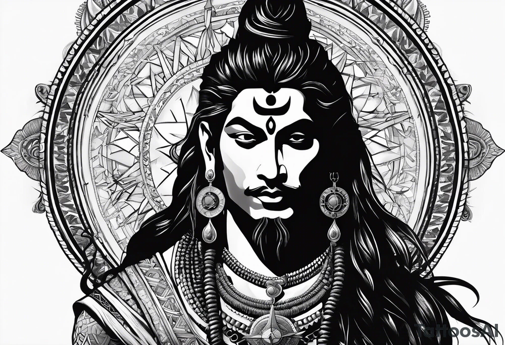 Lord Shiva and hangman with a compass on background tattoo idea