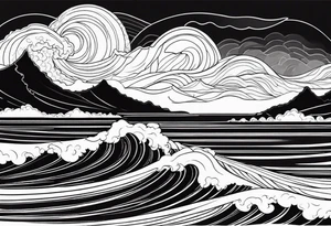 picture 8 by 8 centimeters of sea waves before a storm tattoo idea