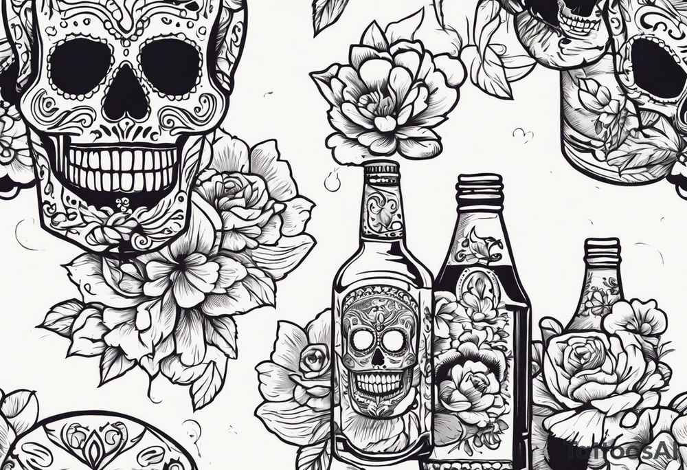 Mexico day of dead  man standing
 skeleton drink tattoo idea