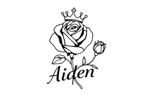 Rose with no stem with a kings crown above it and the name Aiden large Infront of it going to the right 


A rose bud with a kings crown on-top leaving left tattoo idea