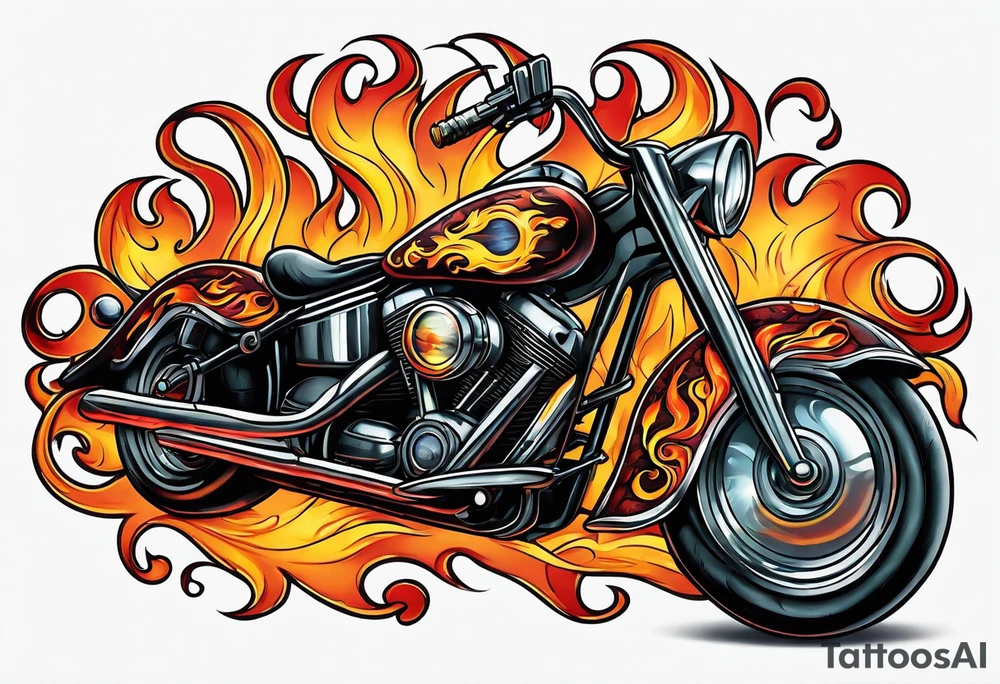 An eye ball riding a motorcycle with flames coming out the back tattoo idea
