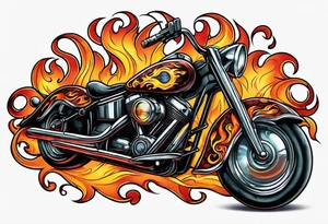 An eye ball riding a motorcycle with flames coming out the back tattoo idea