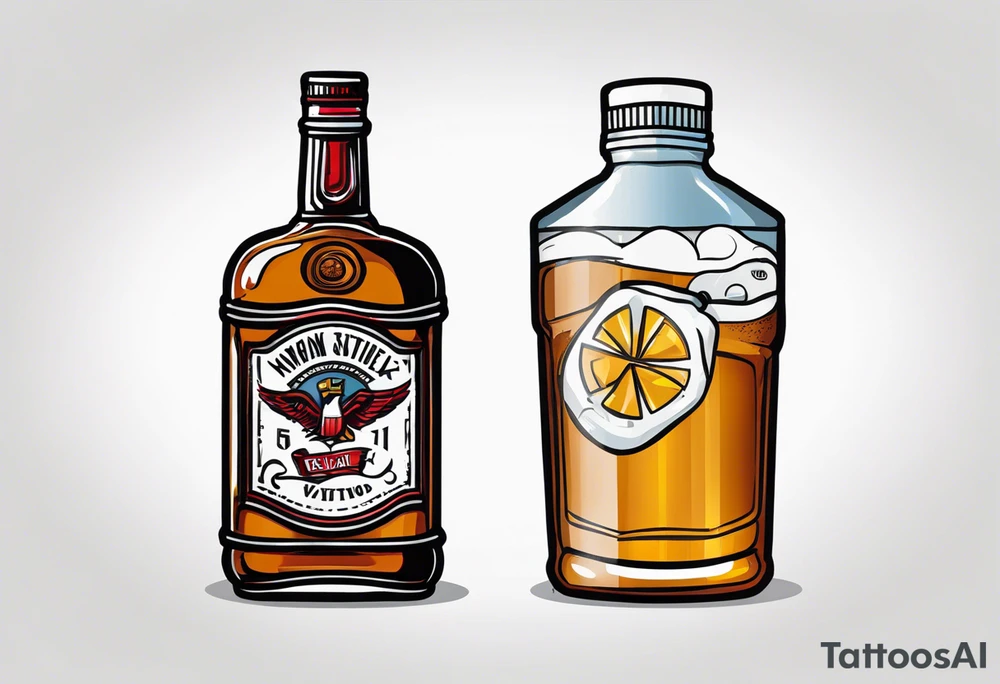 American traditional tattoo whiskey bottle and soda can tattoo idea