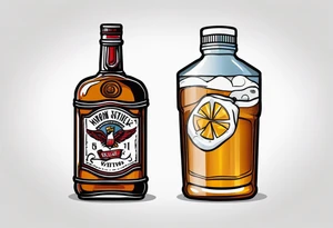 American traditional tattoo whiskey bottle and soda can tattoo idea