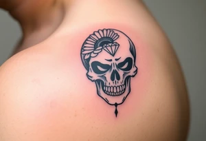 Masculine skull with a diamond and daisy tattoo idea