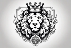 chemistry formula combined with a sword and a lion wearing a crown tattoo idea