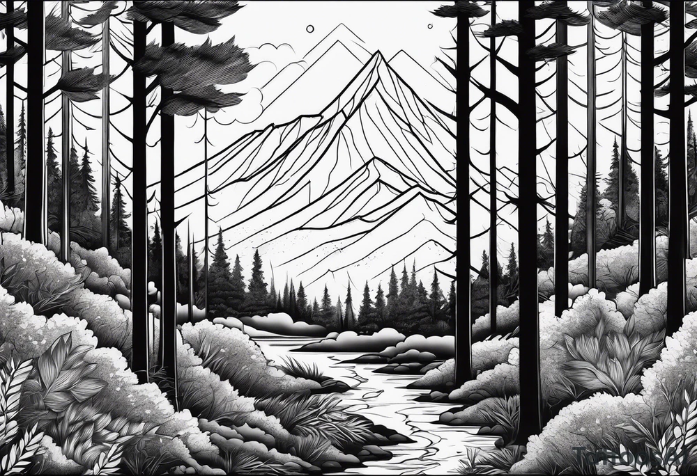 forest along the edges where the fires below and in the distance tattoo idea