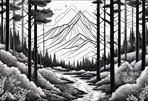 forest along the edges where the fires below and in the distance tattoo idea