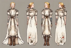 Cate Blanchette wearing white medieval dress and boots tattoo idea
