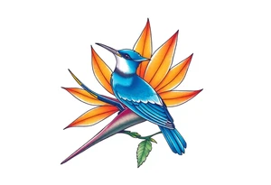 Bird of paradise flower with blue bird tattoo idea