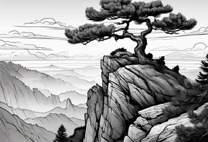 pine tree on the edge of a cliff tattoo idea