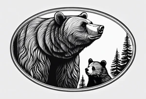 mother bear and cub enclosed in oval looking at each other tattoo idea