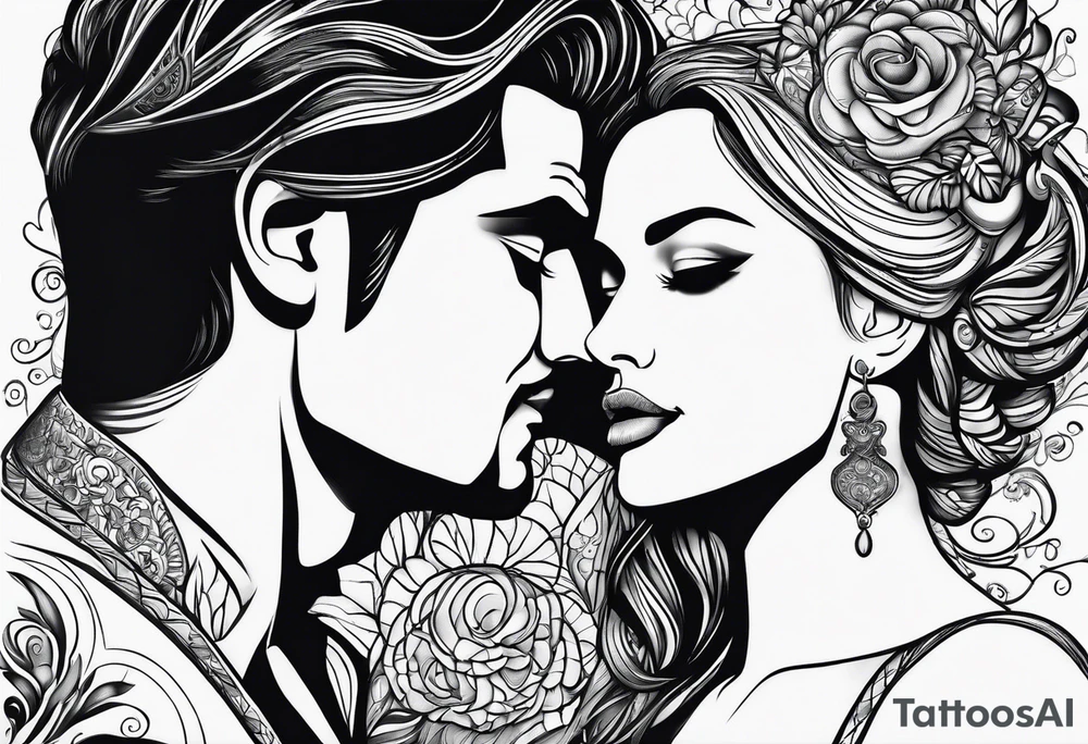 man and woman looking at each other with love tattoo idea