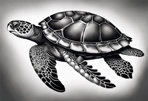 A serene turtle swimming underwater, detailed shell patterns visible, symbolizing patience and longevity.” tattoo idea