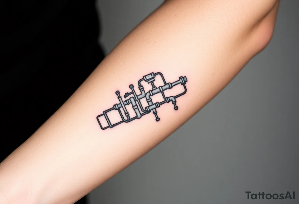 System of pipes that transitions and transforms at the end into thick 
veins of forearm tattoo idea