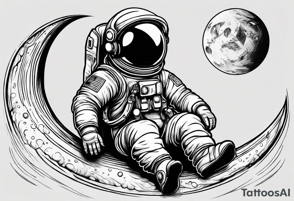 Baby Astronaut sitting on the moon reaching for the stars tattoo idea