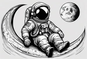 Baby Astronaut sitting on the moon reaching for the stars tattoo idea