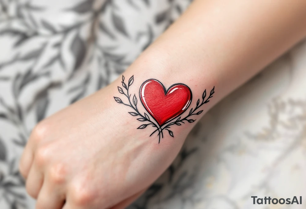 A red candy-heart design on each partner wrist tattoo idea