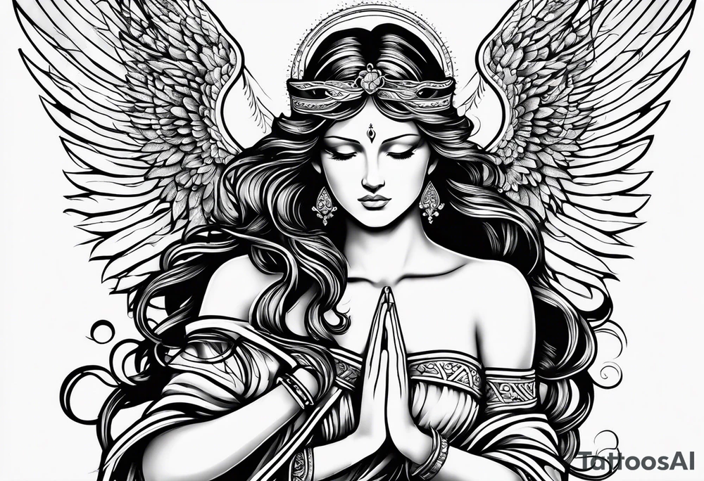 Angel with prayer hands tattoo idea